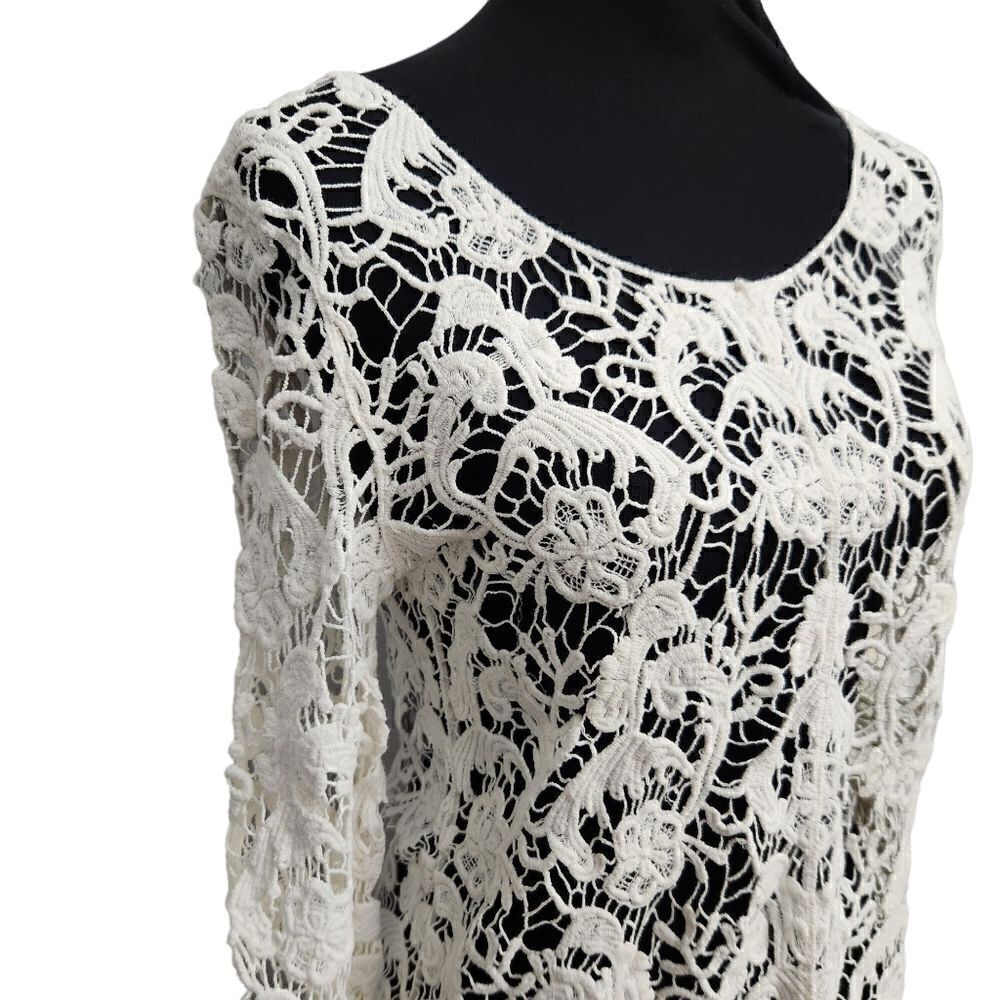 Crochet Sweater White Cream Open Weave Womens Small Long Sleeve - Picture 4 of 7